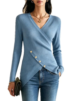 Rivenna - Ribbed Crossover V Neck Sweater Everyday Layering — view 3 of 4