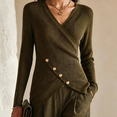 Rivenna - Ribbed Crossover V Neck Sweater Everyday Layering — view 4 of 4