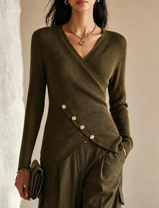 Rivenna - Ribbed Crossover V Neck Sweater Everyday Layering — view 4 of 4