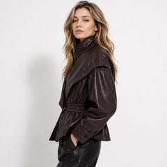 Rovenna - Notch Lapel Leather Biker Jacket Work To Weekend — view 3 of 10