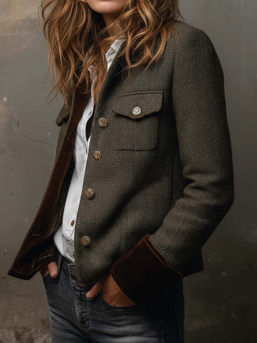 Rowanfield - Herringbone Blazer Jacket Cold Weather Layering — view 2 of 7