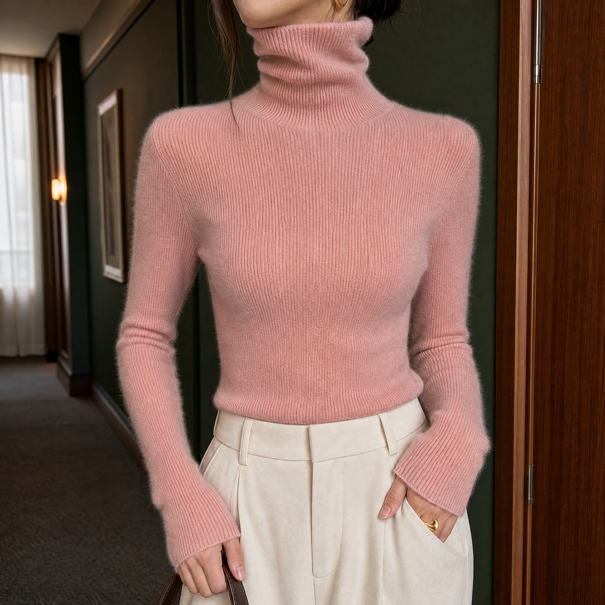 Sarenne - Fine Ribbed Turtleneck Sweater Everyday Wear
