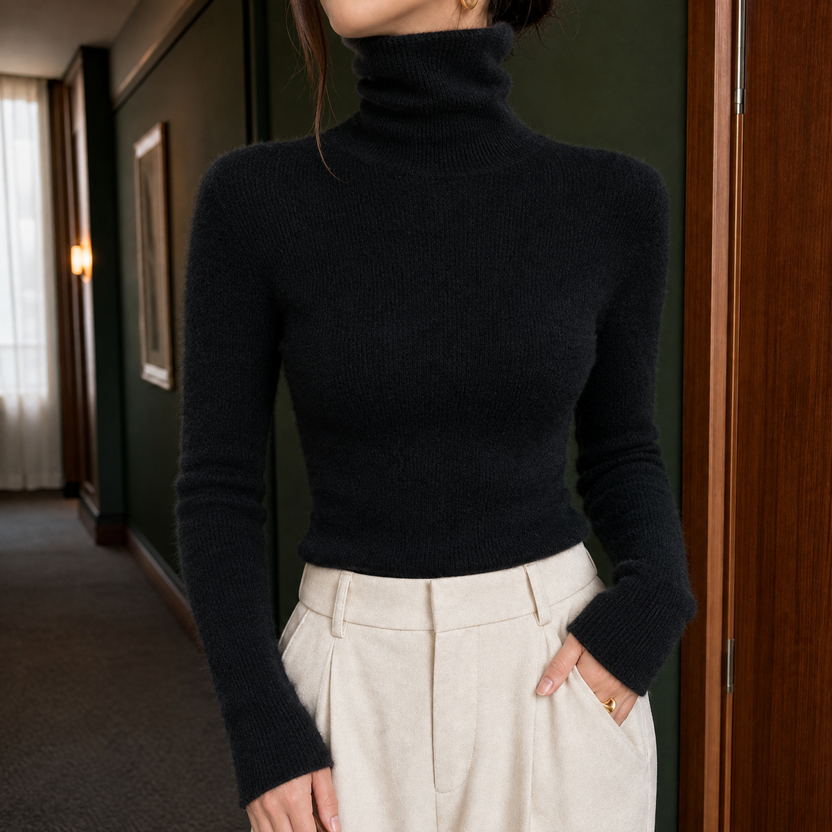 Sarenne - Fine Ribbed Turtleneck Sweater Everyday Wear — view 3 of 7
