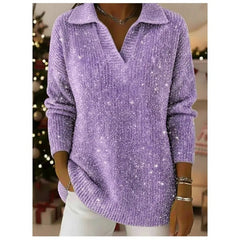 Shimora - Split Neck Sequin Pullover Sweater Evening Layering — view 2 of 8