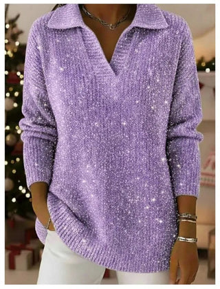 Shimora - Split Neck Sequin Pullover Sweater Evening Layering — view 2 of 8