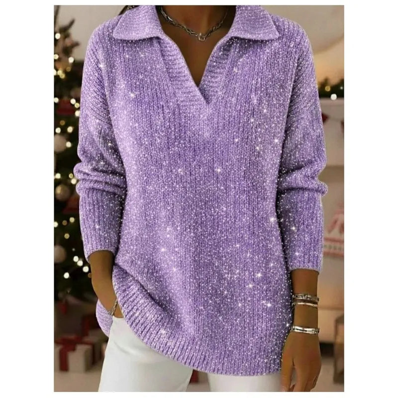 Shimora - Split Neck Sequin Pullover Sweater Evening Layering — view 2 of 8
