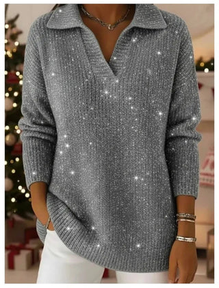 Shimora - Split Neck Sequin Pullover Sweater Evening Layering — view 3 of 8