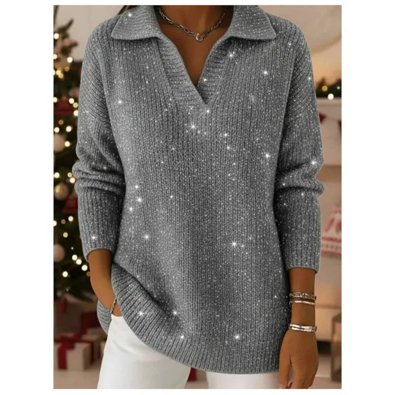 Shimora - Split Neck Sequin Pullover Sweater Evening Layering — view 3 of 8