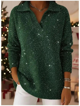 Shimora - Split Neck Sequin Pullover Sweater Evening Layering — view 4 of 8