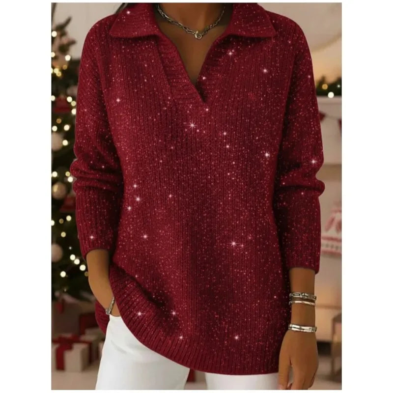 Shimora - Split Neck Sequin Pullover Sweater Evening Layering — view 5 of 8
