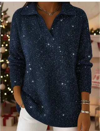 Shimora - Split Neck Sequin Pullover Sweater Evening Layering — view 6 of 8