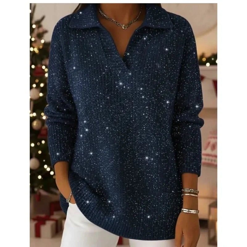 Shimora - Split Neck Sequin Pullover Sweater Evening Layering — view 6 of 8