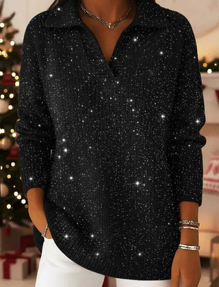 Shimora - Split Neck Sequin Pullover Sweater Evening Layering — view 7 of 8