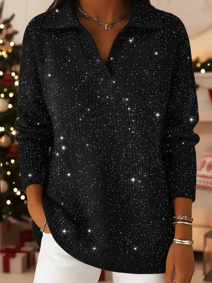 Shimora - Split Neck Sequin Pullover Sweater Evening Layering — view 7 of 8