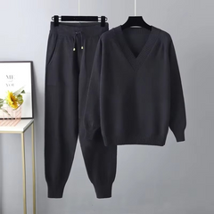Softira - Knitted V Neck Two Piece Set Cold Weather Wear