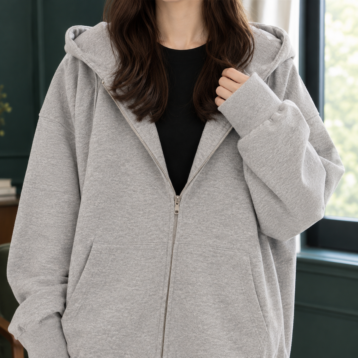 Tamerra - Oversized Zip Hoodie Weekend Loungewear — view 2 of 3