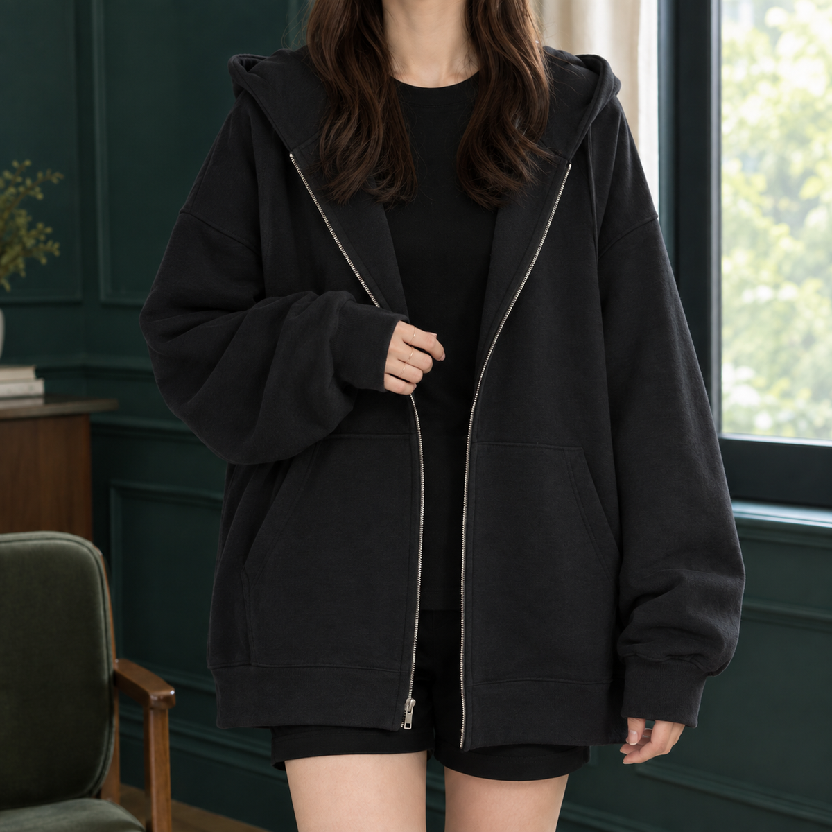 Tamerra - Oversized Zip Hoodie Weekend Loungewear — view 3 of 3
