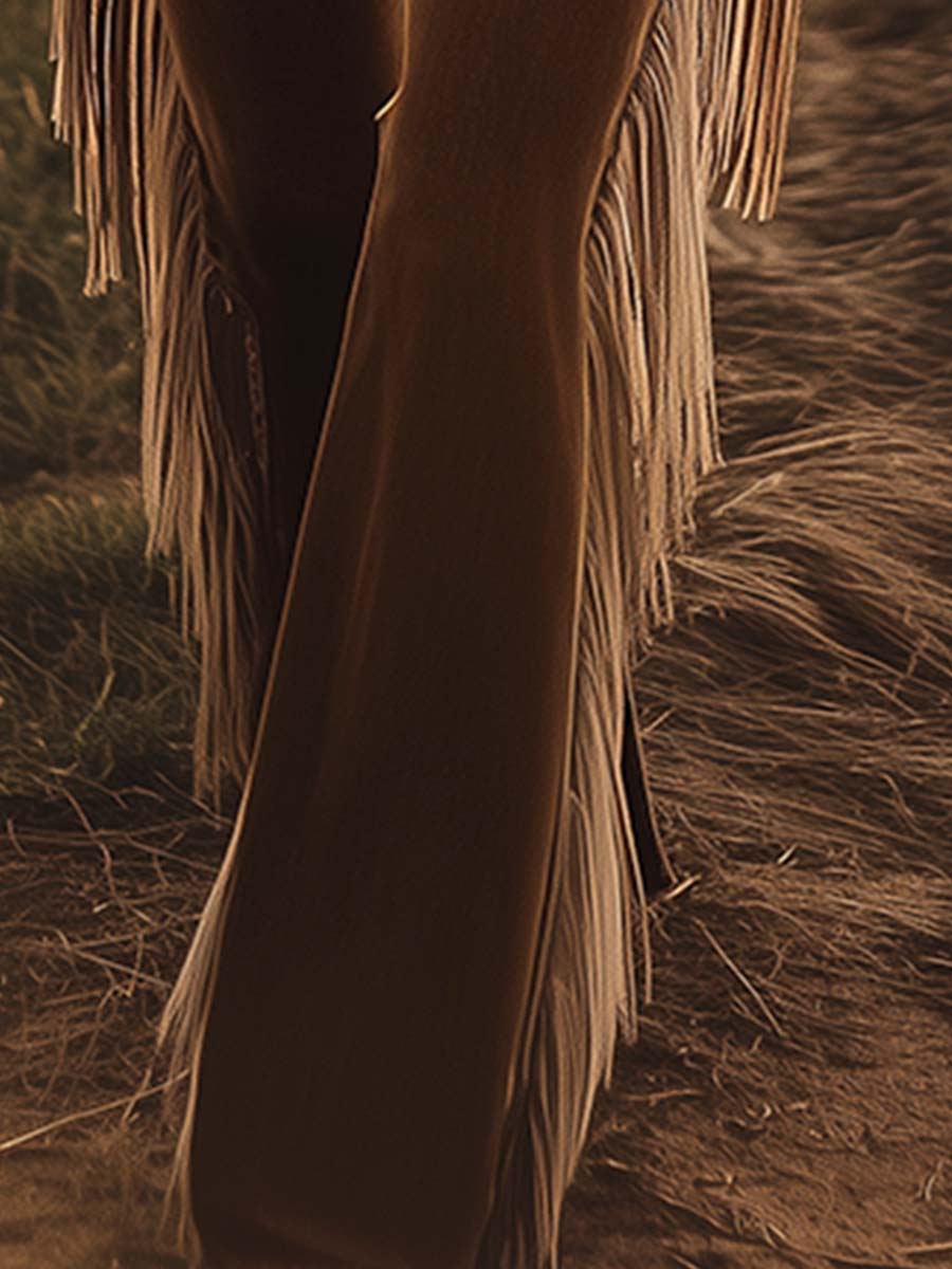 Tassella - Flared Fringe Denim Jeans Daily Western Wear — view 3 of 4