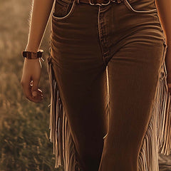 Tassella - Flared Fringe Denim Jeans Daily Western Wear — view 4 of 4