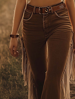 Tassella - Flared Fringe Denim Jeans Daily Western Wear — view 4 of 4