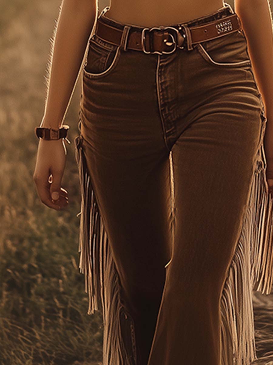 Tassella - Flared Fringe Denim Jeans Daily Western Wear — view 4 of 4