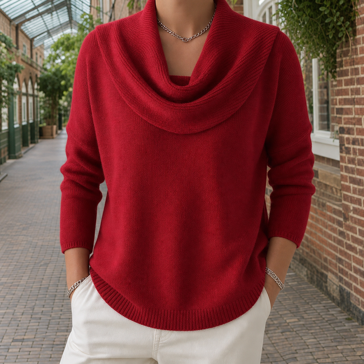Thalvera - Cowl Neck Knit Sweater Cool Weather Layering
