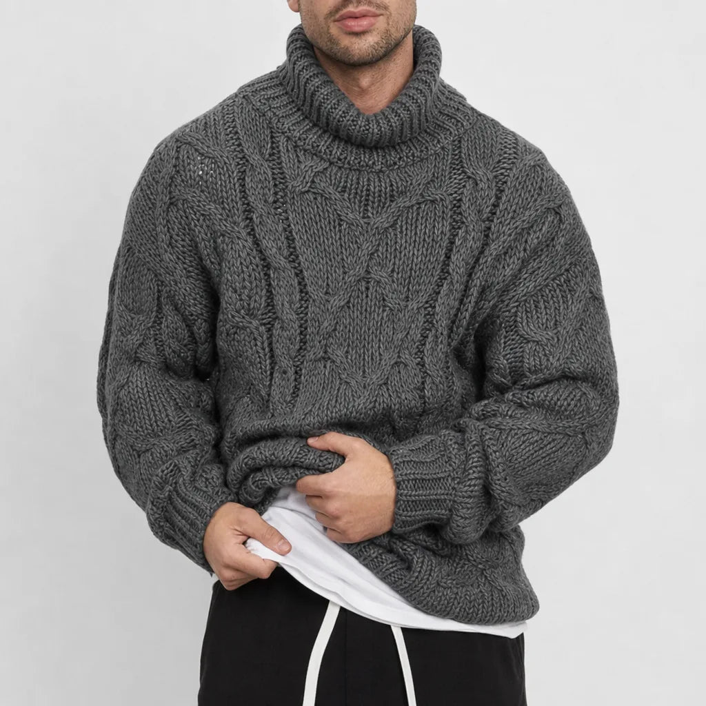 Thalvern - Cable Knit Turtleneck Sweater Casual Layering — view 2 of 4