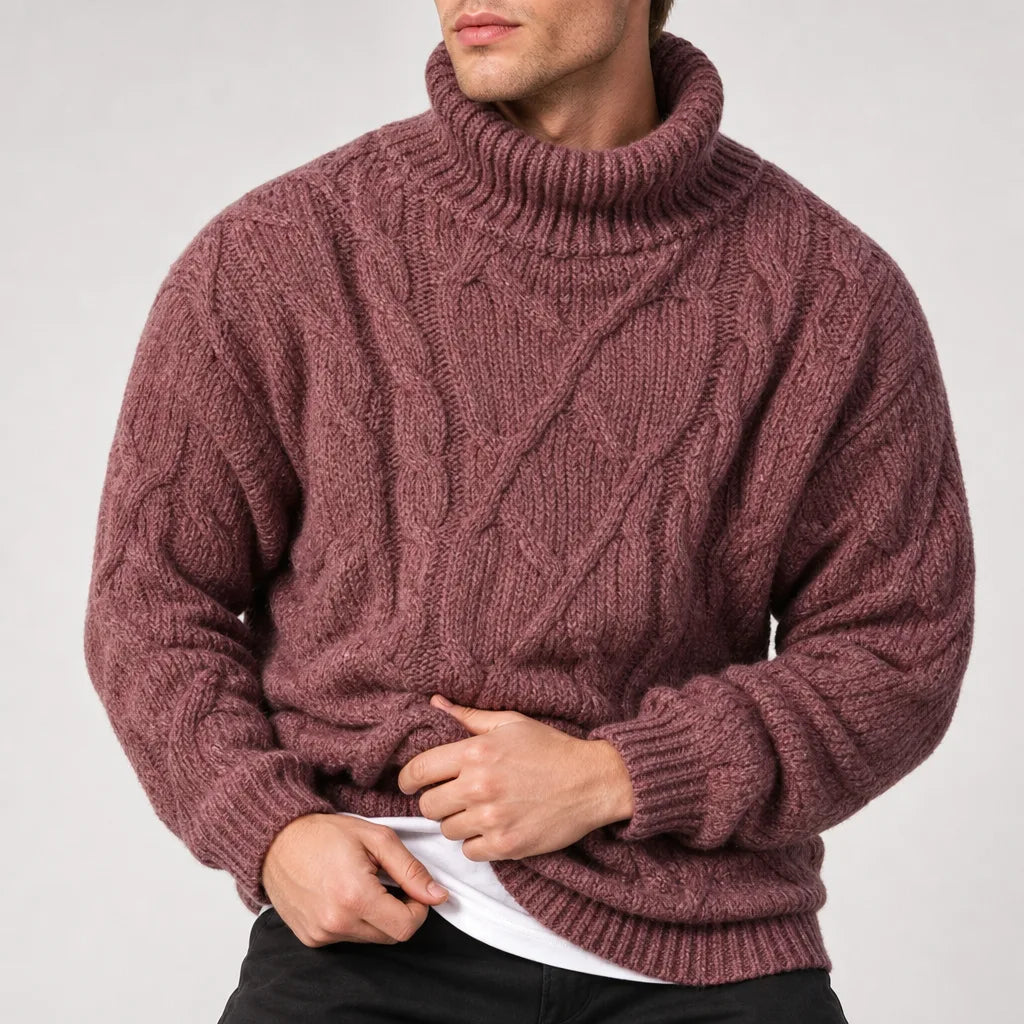 Thalvern - Cable Knit Turtleneck Sweater Casual Layering — view 3 of 4
