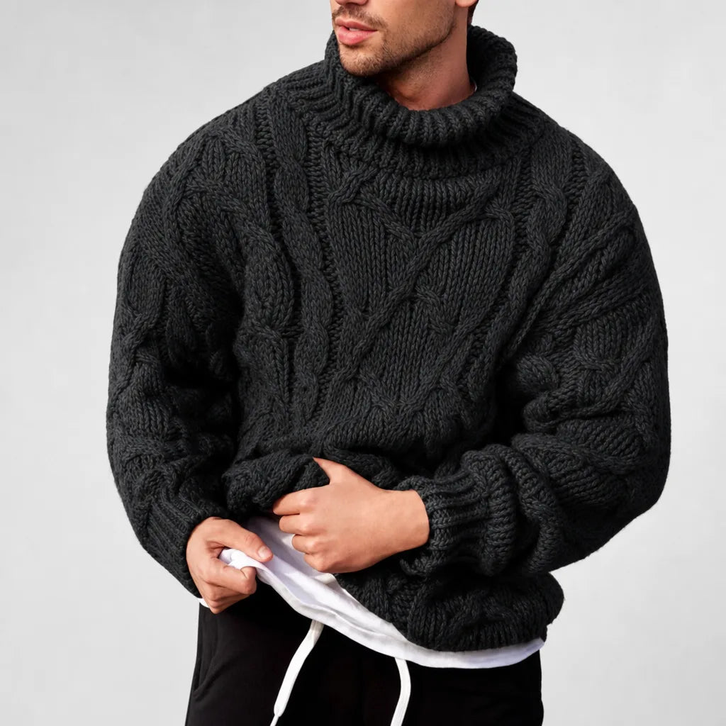 Thalvern - Cable Knit Turtleneck Sweater Casual Layering — view 4 of 4