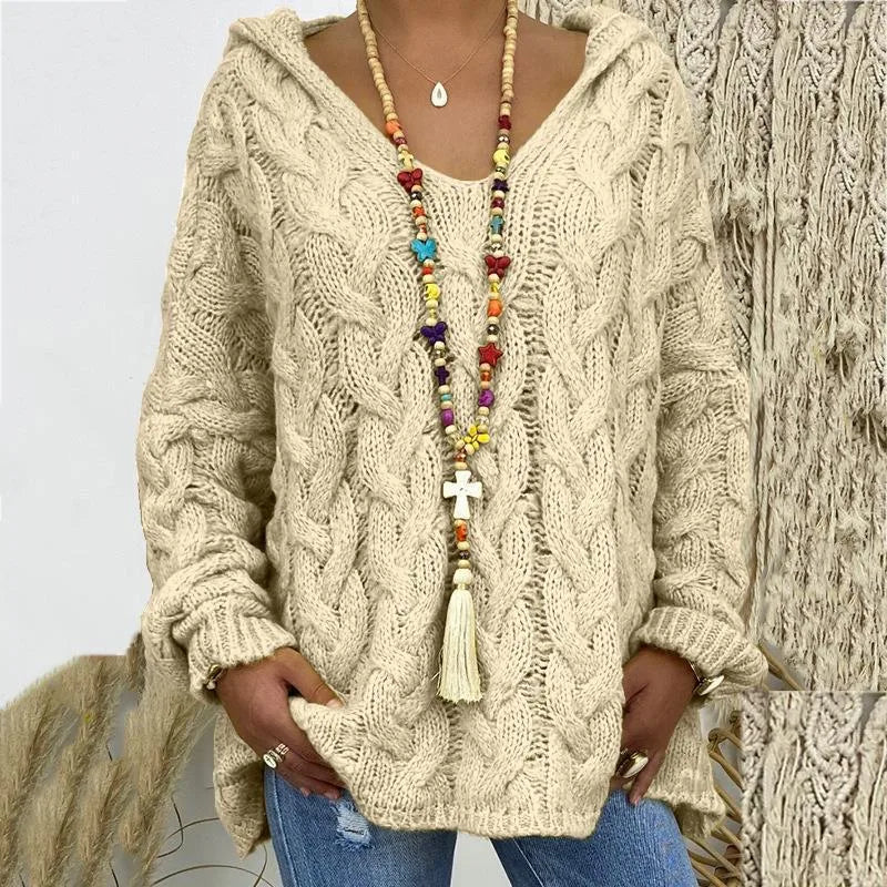 Thistlewick - Hooded Cable Knit Pullover For Everyday Layering