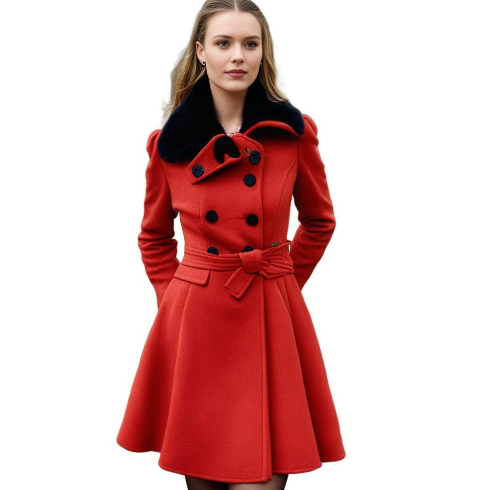 Thornessa - Detachable Collar Belted Coat Cool Weather Layering — view 10 of 10