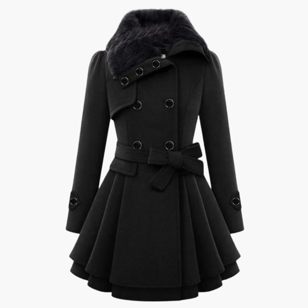 Thornessa - Detachable Collar Belted Coat Cool Weather Layering — view 3 of 10