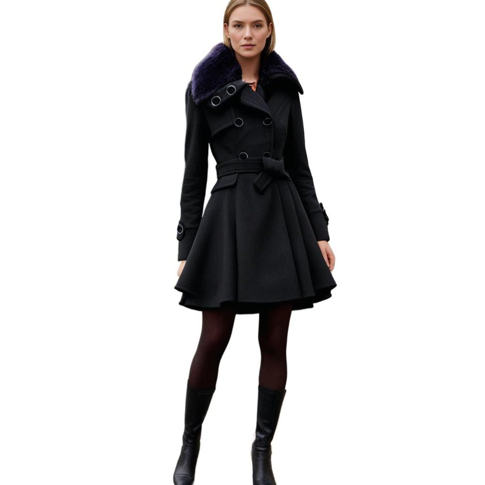Thornessa - Detachable Collar Belted Coat Cool Weather Layering — view 8 of 10