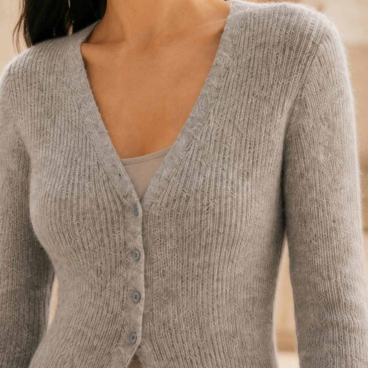 Vaelis - Longline Button Front V Neck Cardigan — view 2 of 7