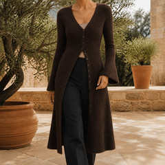 Vaelis - Longline Button Front V Neck Cardigan — view 3 of 7