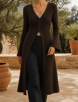 Vaelis - Longline Button Front V Neck Cardigan — view 3 of 7