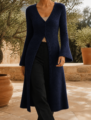 Vaelis - Longline Button Front V Neck Cardigan — view 5 of 7