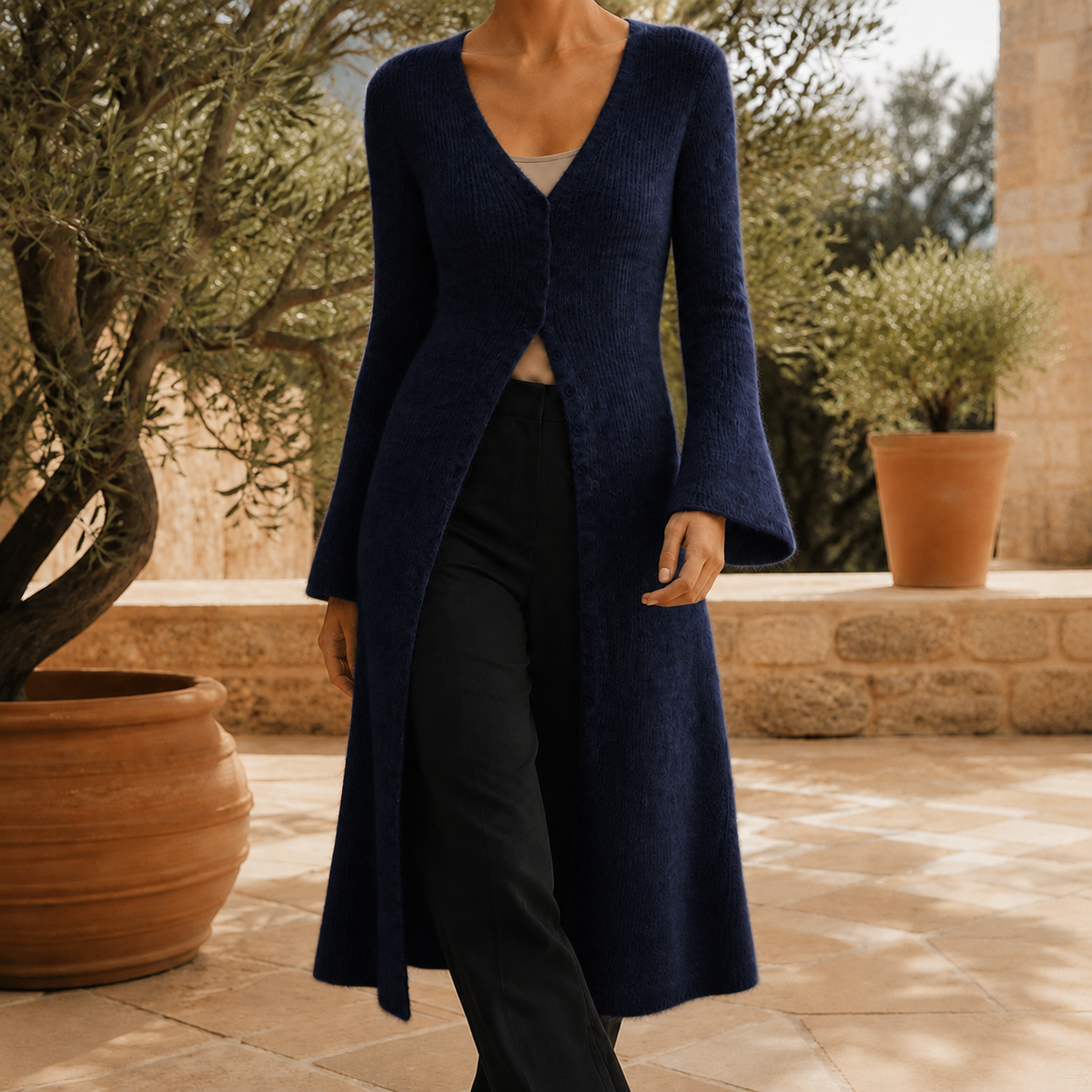 Vaelis - Longline Button Front V Neck Cardigan — view 5 of 7