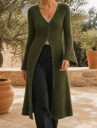 Vaelis - Longline Button Front V Neck Cardigan — view 6 of 7