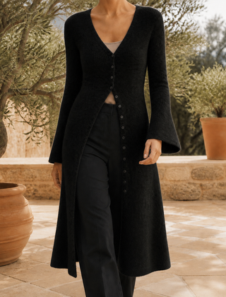 Vaelis - Longline Button Front V Neck Cardigan — view 7 of 7