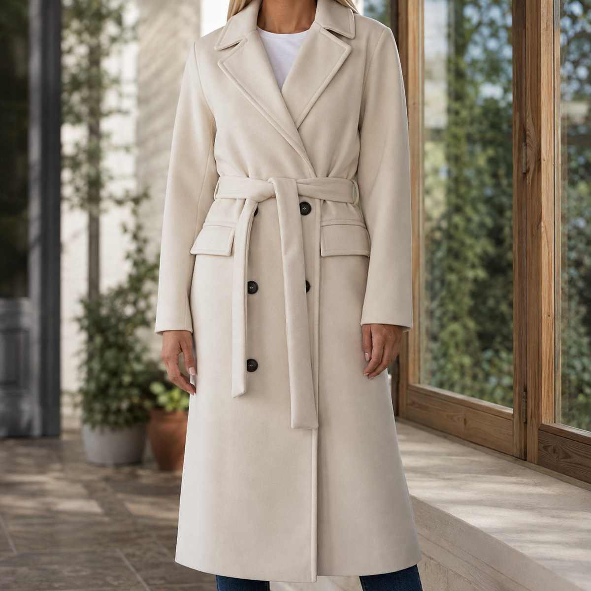 Vantelle - Belted Double-Breasted Overcoat Cold Weather Commuting