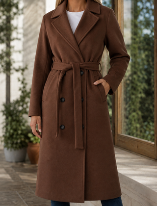 Vantelle - Belted Double-Breasted Overcoat Cold Weather Commuting — view 5 of 7