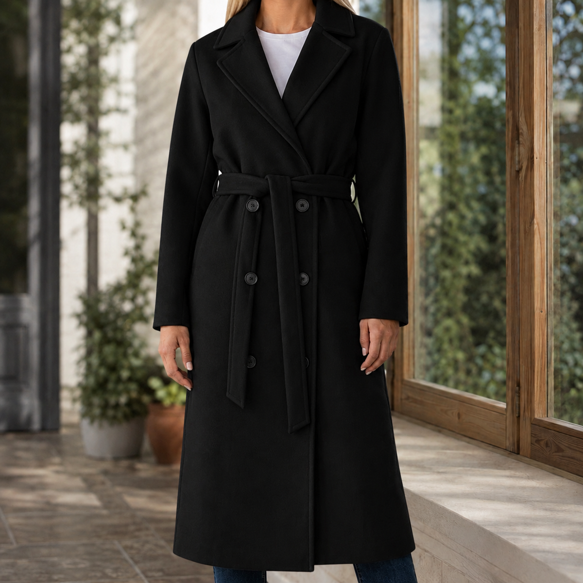 Vantelle - Belted Double-Breasted Overcoat Cold Weather Commuting — view 6 of 7