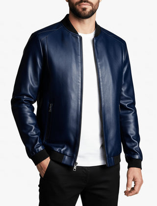 Varonne - Faux Leather Bomber Jacket Transitional Weather Layering