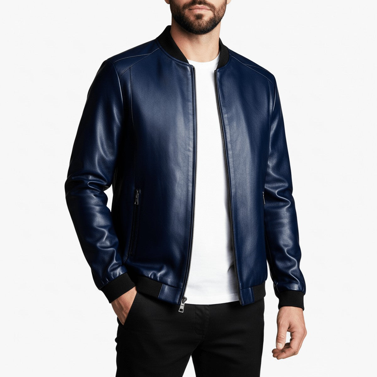 Varonne - Faux Leather Bomber Jacket Transitional Weather Layering