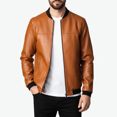 Varonne - Faux Leather Bomber Jacket Transitional Weather Layering — view 2 of 3