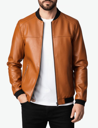 Varonne - Faux Leather Bomber Jacket Transitional Weather Layering — view 2 of 3