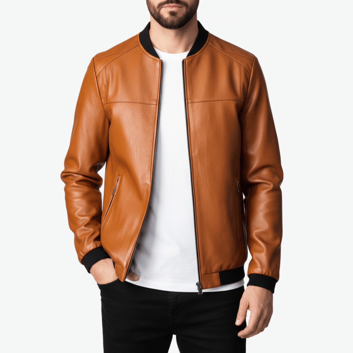 Varonne - Faux Leather Bomber Jacket Transitional Weather Layering — view 2 of 3
