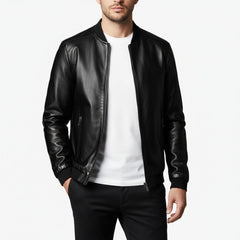Varonne - Faux Leather Bomber Jacket Transitional Weather Layering — view 3 of 3