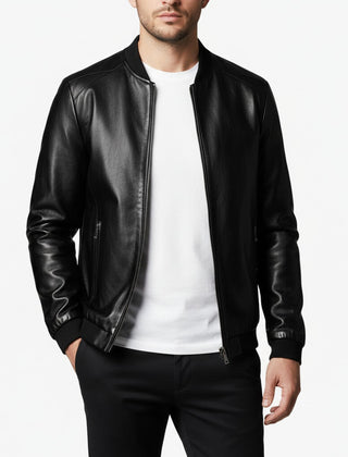 Varonne - Faux Leather Bomber Jacket Transitional Weather Layering — view 3 of 3